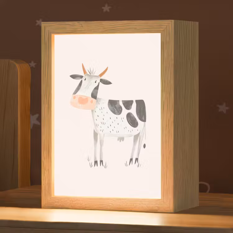 Koe - Boerderij dier - Dieren - Pastel kleuren Light Box met kabel klein -zzz_3d_website