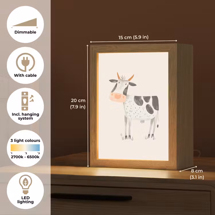 Koe - Boerderij dier - Dieren - Pastel kleuren Light Box met kabel (Kinderlampje) klein -USP_EN