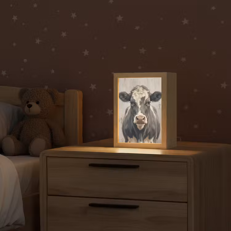 Koe - Portret - Dieren - Modern Light Box met kabel (Kinderlampje) klein -sfeer1_kind
