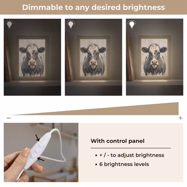 Koe - Portret - Dieren - Modern Light Box met kabel (Kinderlampje) klein -USP_dimbaarEN