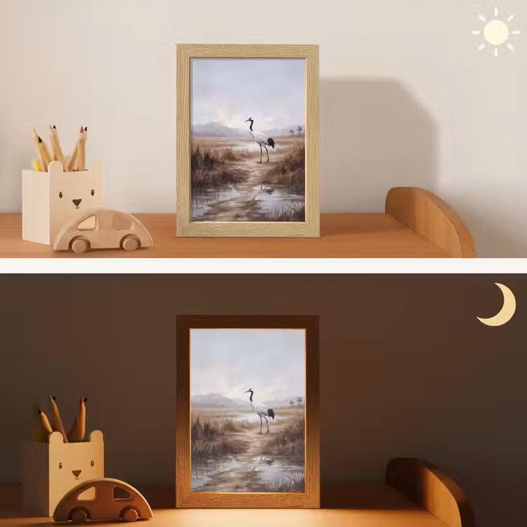 Kraanvogel - Natuur - Realistisch Light Box met kabel (Kinderlampje) klein -sfeer3_kind