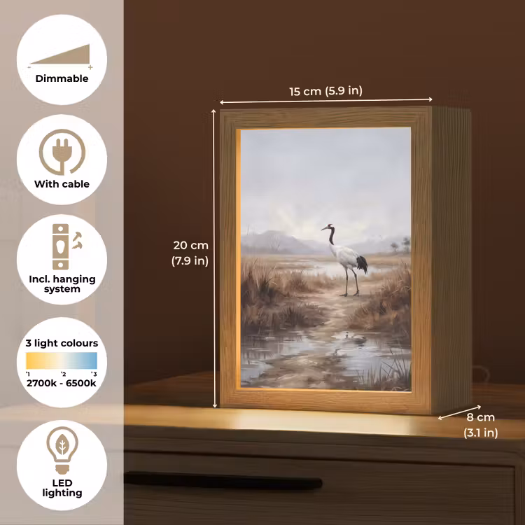 Kraanvogel - Natuur - Realistisch Light Box met kabel (Kinderlampje) klein -USP_EN