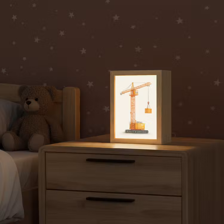 Kraan - Oranje - Scheepscontainer Light Box met kabel (Kinderlampje) klein -sfeer1_kind