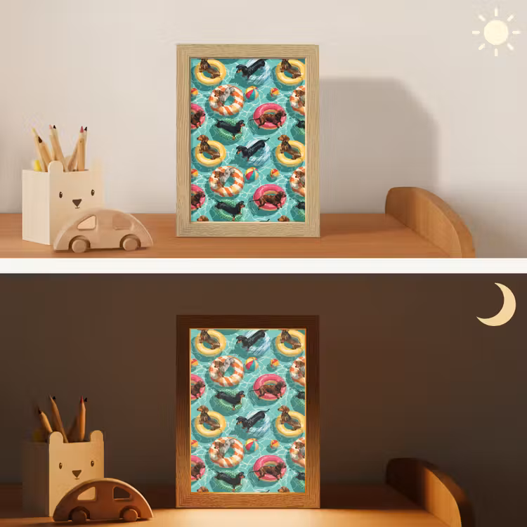 Teckels - Zwembad - Kleurrijk Light Box met kabel (Kinderlampje) klein 904 -sfeer3_kind