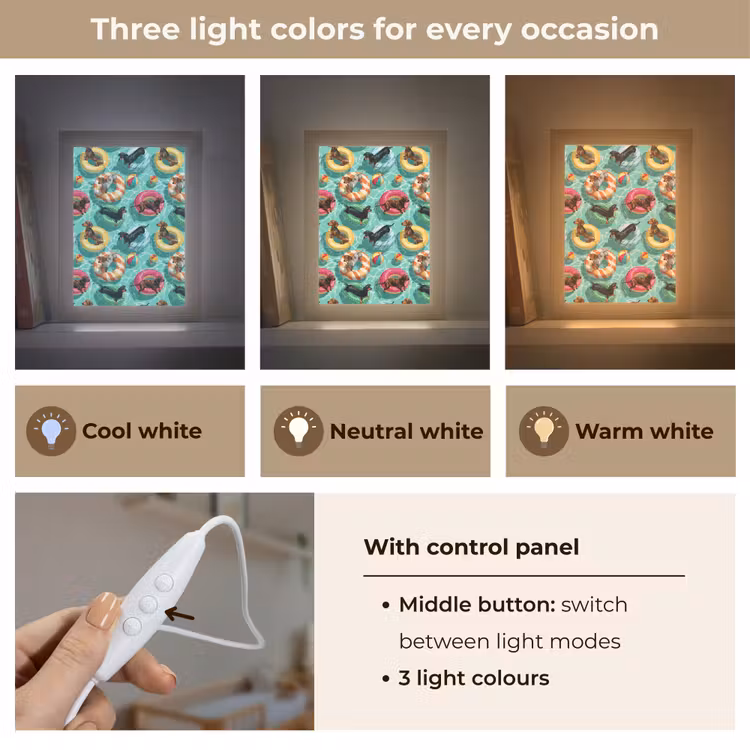 Teckels - Zwembad - Kleurrijk Light Box met kabel (Kinderlampje) klein 904 -USP_lichtkleurEN