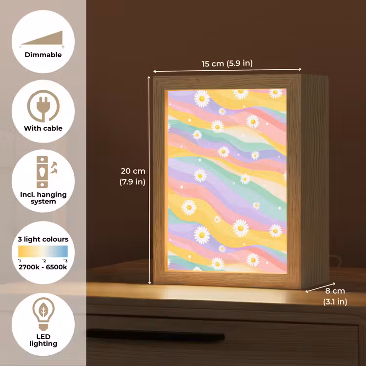 Madeliefjes - Kleurrijk - Pastel Light Box met kabel (Kinderlampje) klein -USP_EN