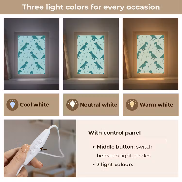 Donkergroen - Dinosaurussen - Afdrukken - Bladeren Light Box met kabel (Kinderlampje) klein -USP_lichtkleurEN