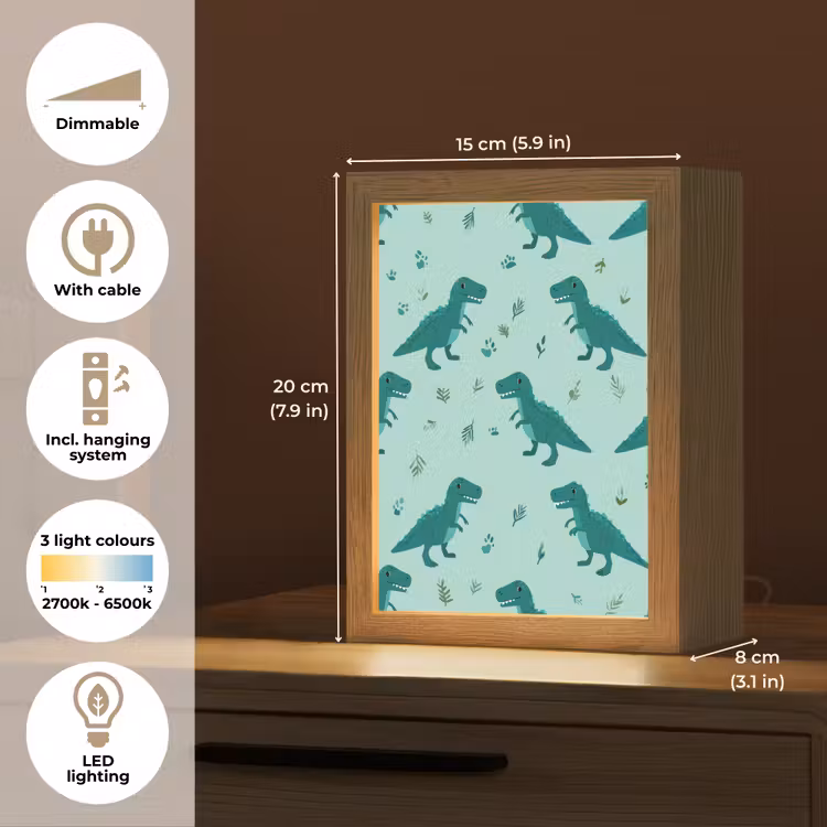 Donkergroen - Dinosaurussen - Afdrukken - Bladeren Light Box met kabel (Kinderlampje) klein -USP_EN