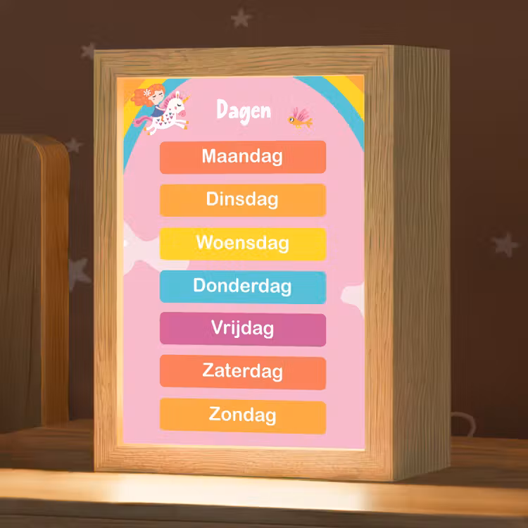 Dagen van de week - Educatief - Leren voor kinderen - Roze Light Box met kabel klein -zzz_3d_website