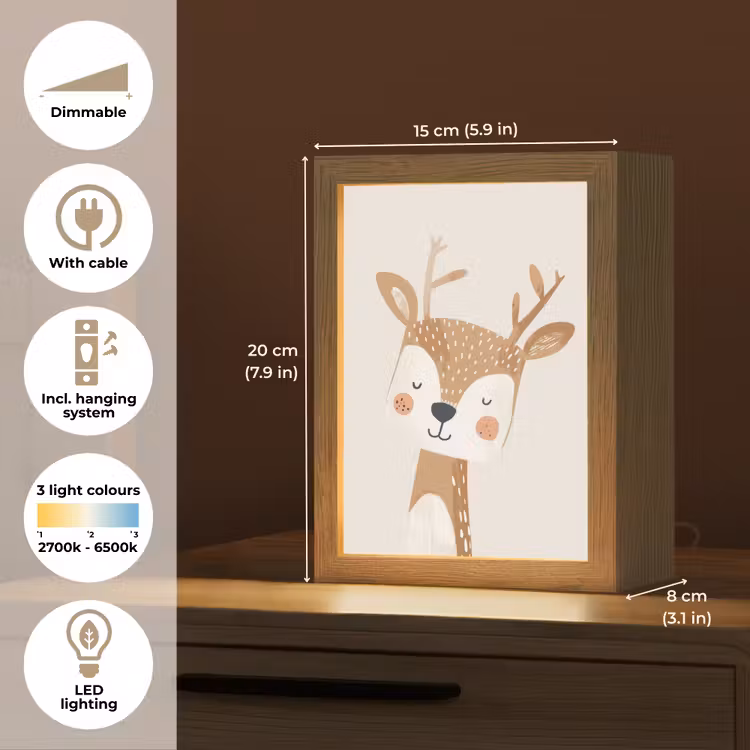 Hert - Bosdieren - Beige Light Box met kabel (Kinderlampje) klein -USP_EN