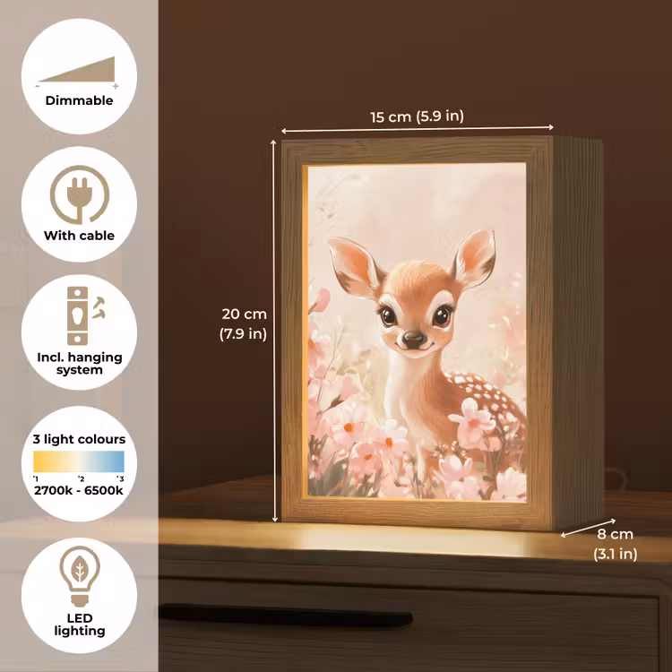Hertje - Illustratie - Bloemen - Roze Light Box met kabel (Kinderlampje) klein -USP_EN