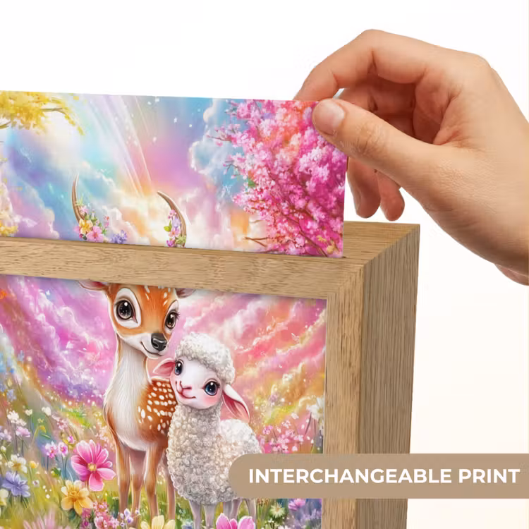 Hertje - Lammetje - Bloemen - Pastel Light Box met kabel (Kinderlampje) klein -USP_websiteprintEN