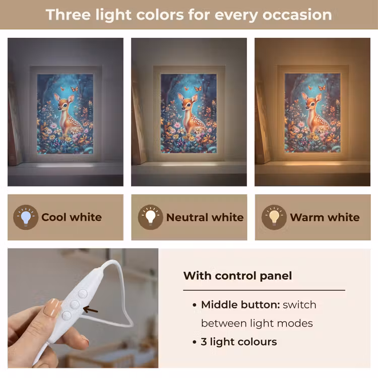 Hert - Magisch - Sprookjesbos Light Box met kabel (Kinderlampje) klein -USP_lichtkleurEN