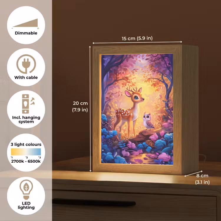 Hertje - Uil - Fantasie - Bos Light Box met kabel (Kinderlampje) klein -USP_EN