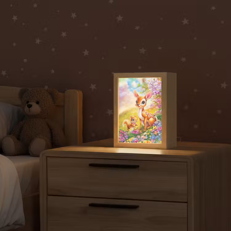 Hertje - Eekhoorn - Bloemenveld - Kleurrijk Light Box met kabel klein -sfeer1_kind