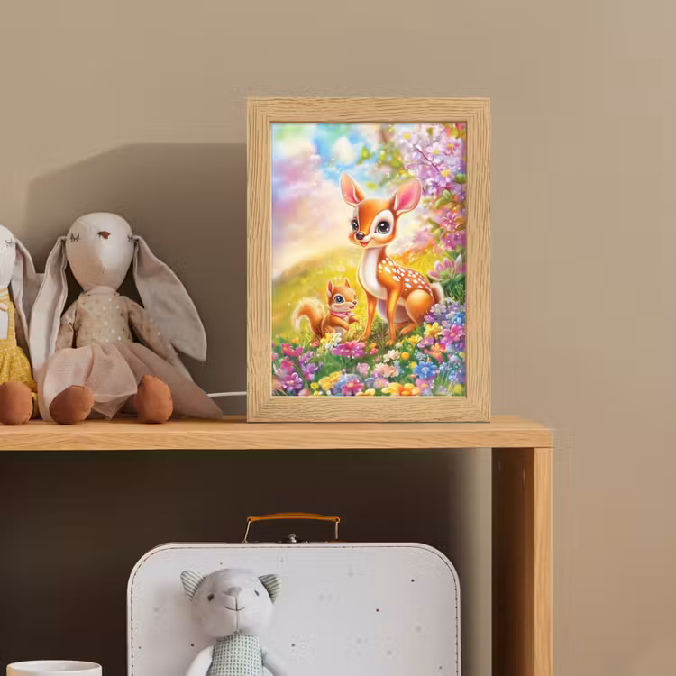 Hertje - Eekhoorn - Bloemenveld - Kleurrijk Light Box met kabel klein -sfeer2_kind