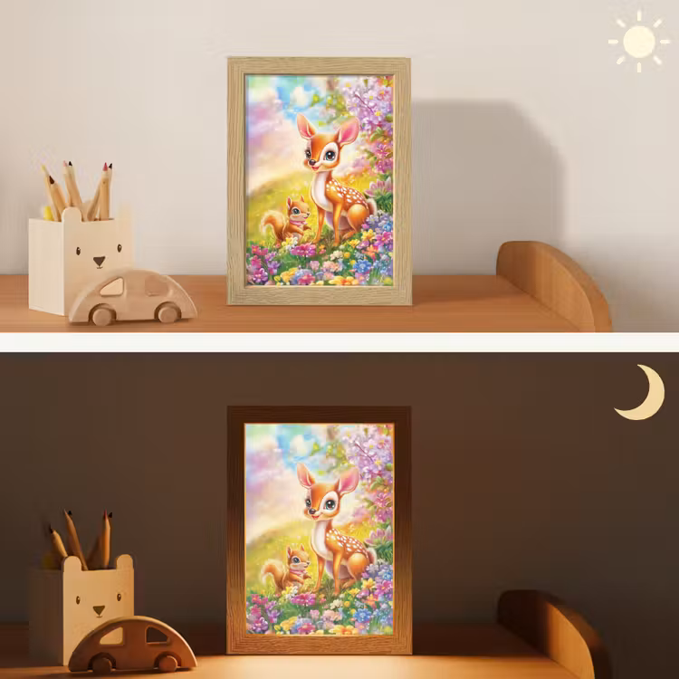 Hertje - Eekhoorn - Bloemenveld - Kleurrijk Light Box met kabel klein -sfeer3_kind