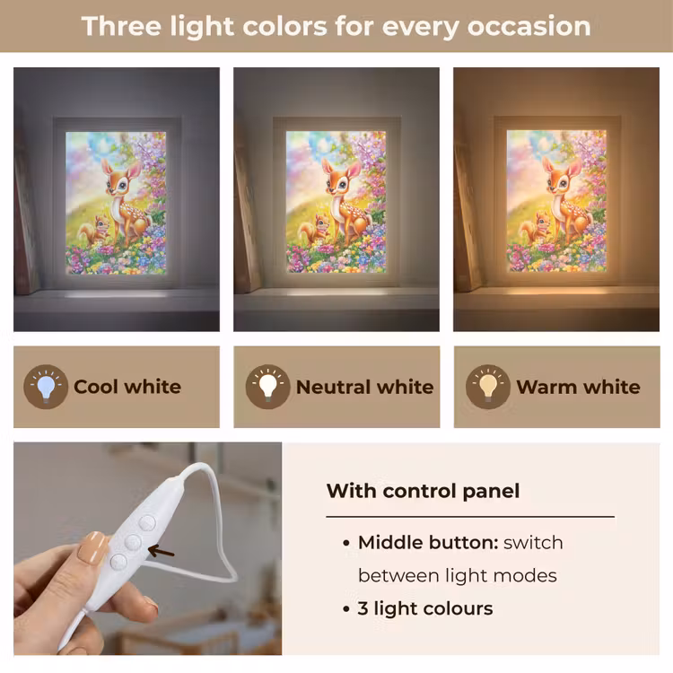 Hertje - Eekhoorn - Bloemenveld - Kleurrijk Light Box met kabel (Kinderlampje) klein -USP_lichtkleurEN