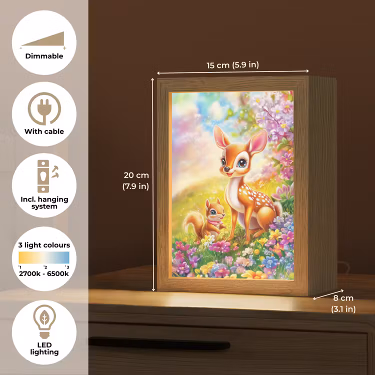 Hertje - Eekhoorn - Bloemenveld - Kleurrijk Light Box met kabel (Kinderlampje) klein -USP_EN
