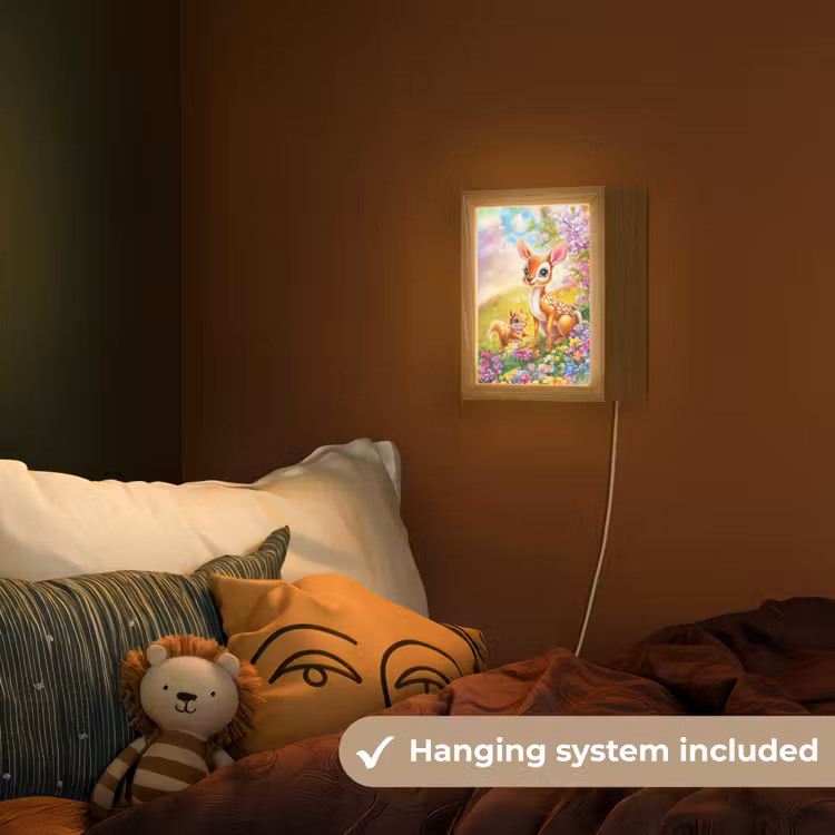 Hertje - Eekhoorn - Bloemenveld - Kleurrijk Light Box met kabel (Kinderlampje) klein -sfeer5_kind_EN