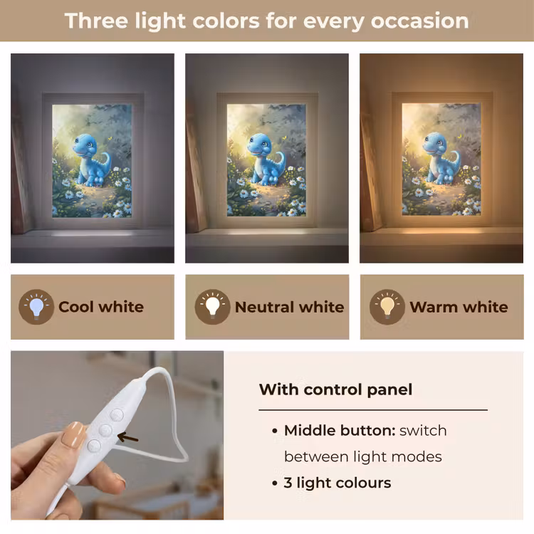Dino - Blauw - Baby - Dinosaurus Light Box met kabel (Kinderlampje) klein -USP_lichtkleurEN