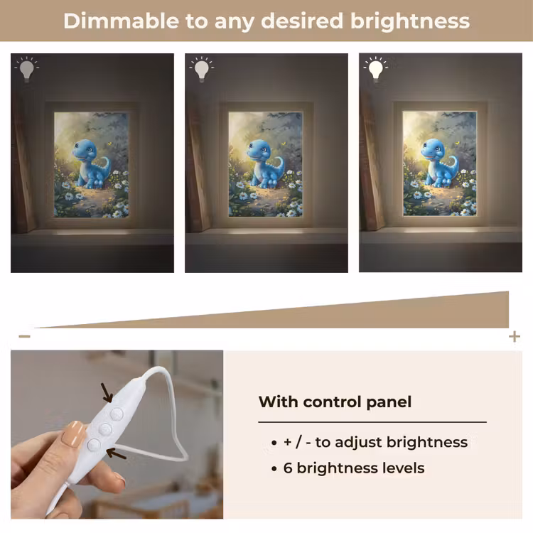 Dino - Blauw - Baby - Dinosaurus Light Box met kabel (Kinderlampje) klein -USP_dimbaarEN