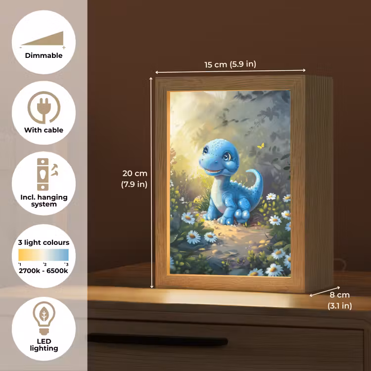 Dino - Blauw - Baby - Dinosaurus Light Box met kabel (Kinderlampje) klein -USP_EN