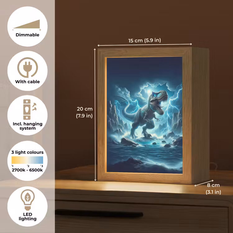Dino - Blauw - Jongens Light Box met kabel (Kinderlampje) klein -USP_EN