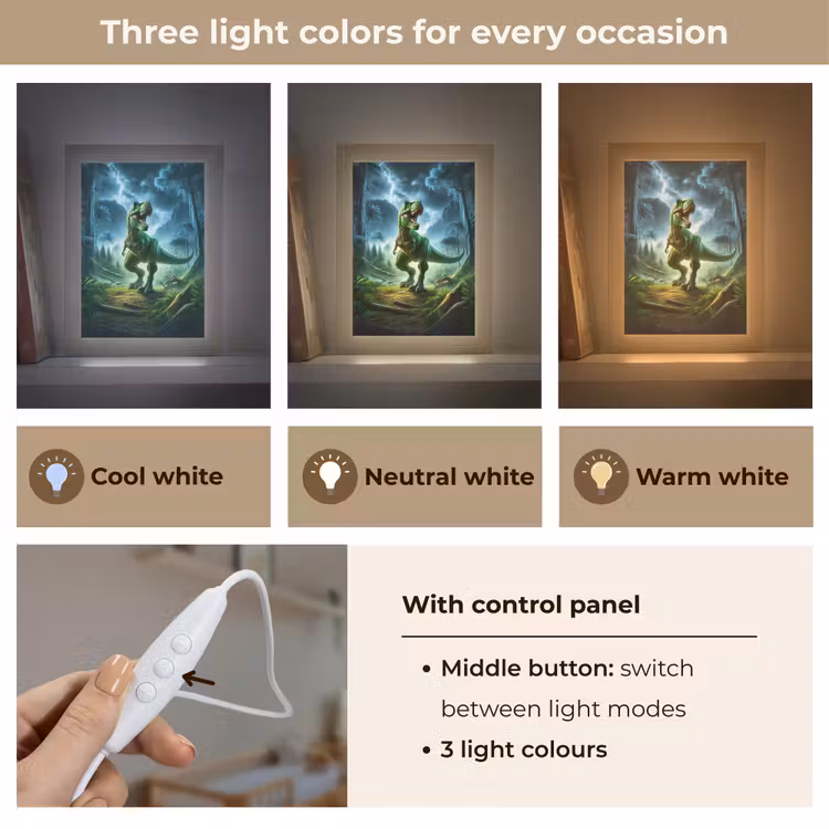 Dino - Jongens - Groen - Blauw - T-Rex Light Box met kabel (Kinderlampje) klein -USP_lichtkleurEN