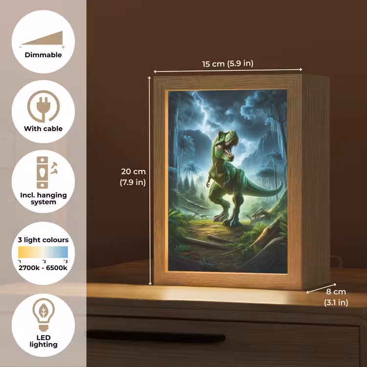 Dino - Jongens - Groen - Blauw - T-Rex Light Box met kabel (Kinderlampje) klein -USP_EN