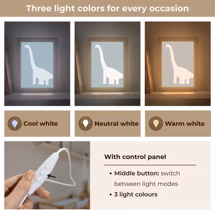 Dino - Brachiosaurus - Dinosaurus - Blauw Light Box met kabel (Kinderlampje) klein -USP_lichtkleurEN