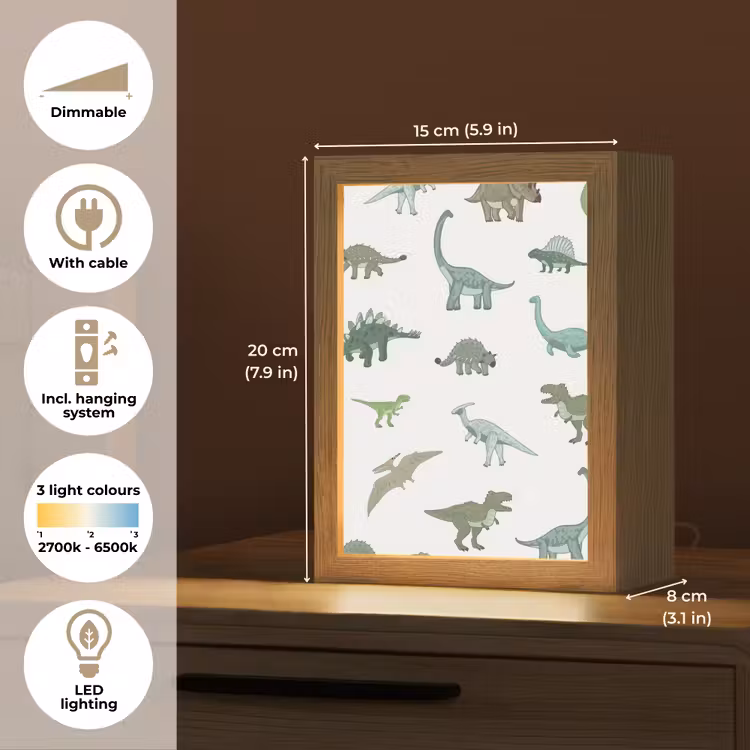 Dino - Groen - Jongens - Dinosaurus - Blauw Light Box met kabel (Kinderlampje) klein -USP_EN
