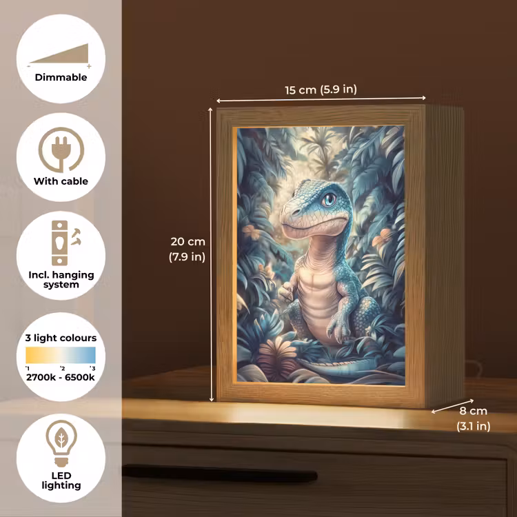 Dino - Jungle - Blauw Light Box met kabel (Kinderlampje) klein -USP_EN