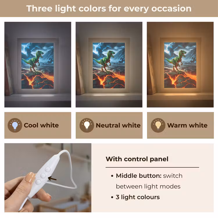 Dino - Lava - Groen - Jongens Light Box met kabel (Kinderlampje) klein -USP_lichtkleurEN