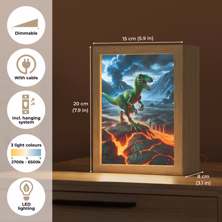 Dino - Lava - Groen - Jongens Light Box met kabel (Kinderlampje) klein -USP_EN