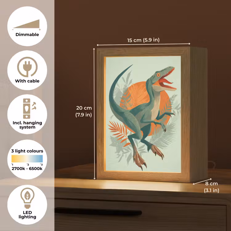 Dino - Bladeren - Grafisch - Groen Light Box met kabel (Kinderlampje) klein -USP_EN