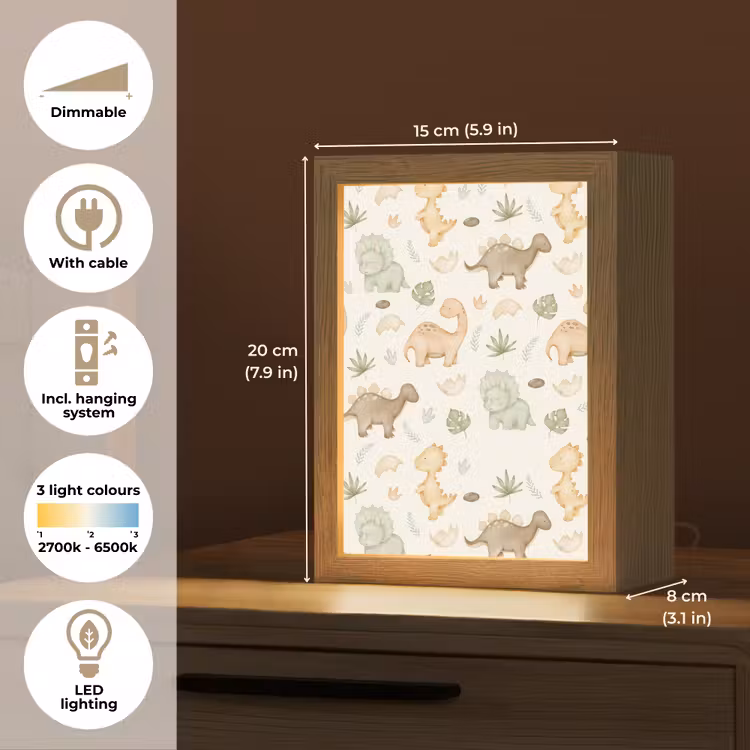 Dino - Patroon - Pastel Light Box met kabel (Kinderlampje) klein -USP_EN