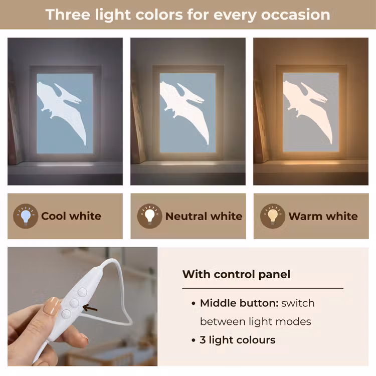 Dino - Pteranodon - Dinosaurus - Blauw Light Box met kabel (Kinderlampje) klein -USP_lichtkleurEN