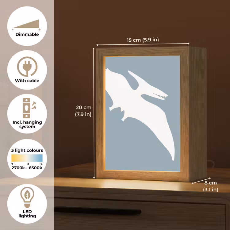 Dino - Pteranodon - Dinosaurus - Blauw Light Box met kabel (Kinderlampje) klein -USP_EN