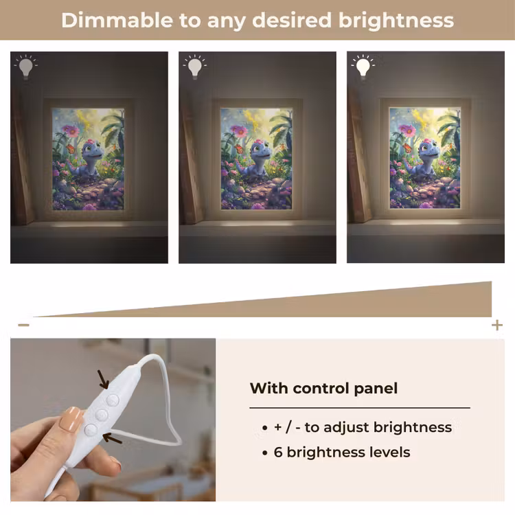 Dino - Paars - Baby - Dinosaurus Light Box met kabel (Kinderlampje) klein -USP_dimbaarEN