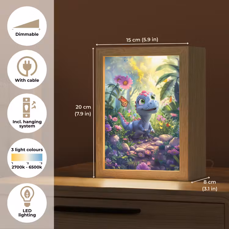 Dino - Paars - Baby - Dinosaurus Light Box met kabel (Kinderlampje) klein -USP_EN