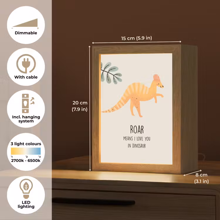 Dino - Quote - Dinosaurus - Beige Light Box met kabel (Kinderlampje) klein -USP_EN