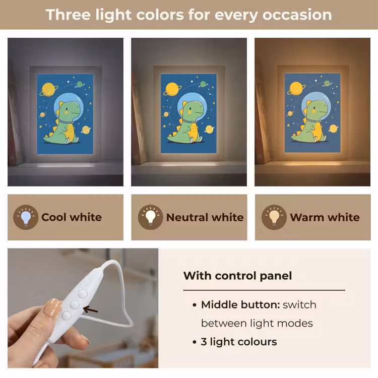 Dino - Ruimte - Planeten Light Box met kabel (Kinderlampje) klein -USP_lichtkleurEN