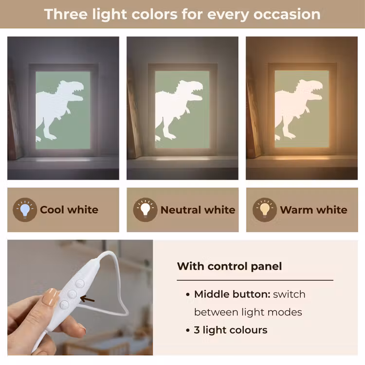 Dino - T-rex - Dinosaurus - Groen - Tyrannosaurus rex Light Box met kabel (Kinderlampje) klein -USP_lichtkleurEN