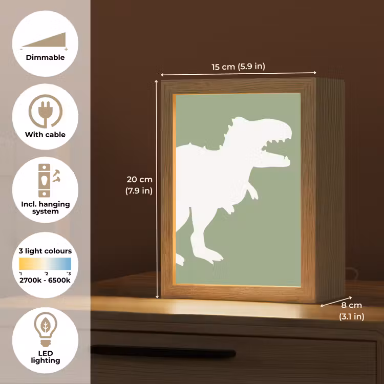Dino - T-rex - Dinosaurus - Groen - Tyrannosaurus rex Light Box met kabel (Kinderlampje) klein -USP_EN