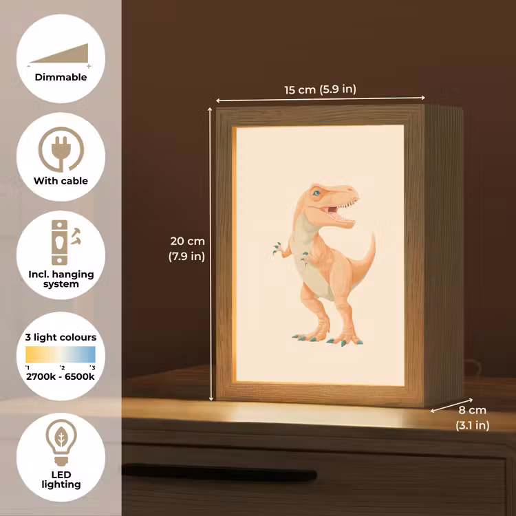 Dino - T-Rex - Oranje Light Box met kabel (Kinderlampje) klein -USP_EN