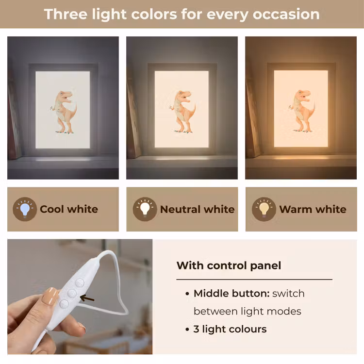Dino - T-Rex - Oranje - Stippen Light Box met kabel (Kinderlampje) klein -USP_lichtkleurEN