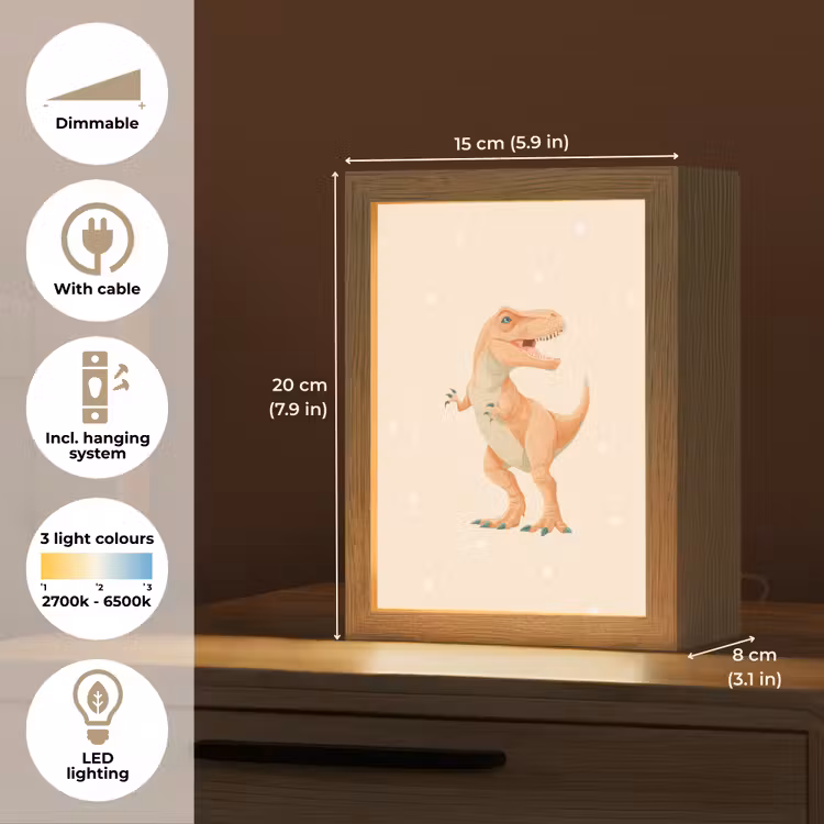Dino - T-Rex - Oranje - Stippen Light Box met kabel (Kinderlampje) klein -USP_EN