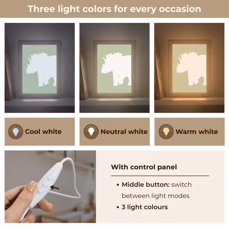 Dino - Triceratops - Dinosaurus - Groen Light Box met kabel (Kinderlampje) klein -USP_lichtkleurEN