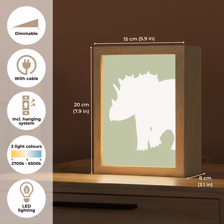 Dino - Triceratops - Dinosaurus - Groen Light Box met kabel (Kinderlampje) klein -USP_EN